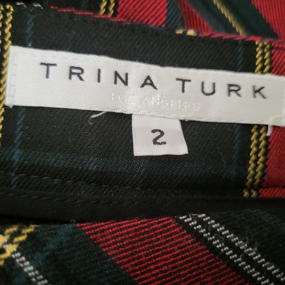 210. Trina Turk Red and Black Dress Pants with Plaid Pattern - Size 2 - Picture 8 of 9